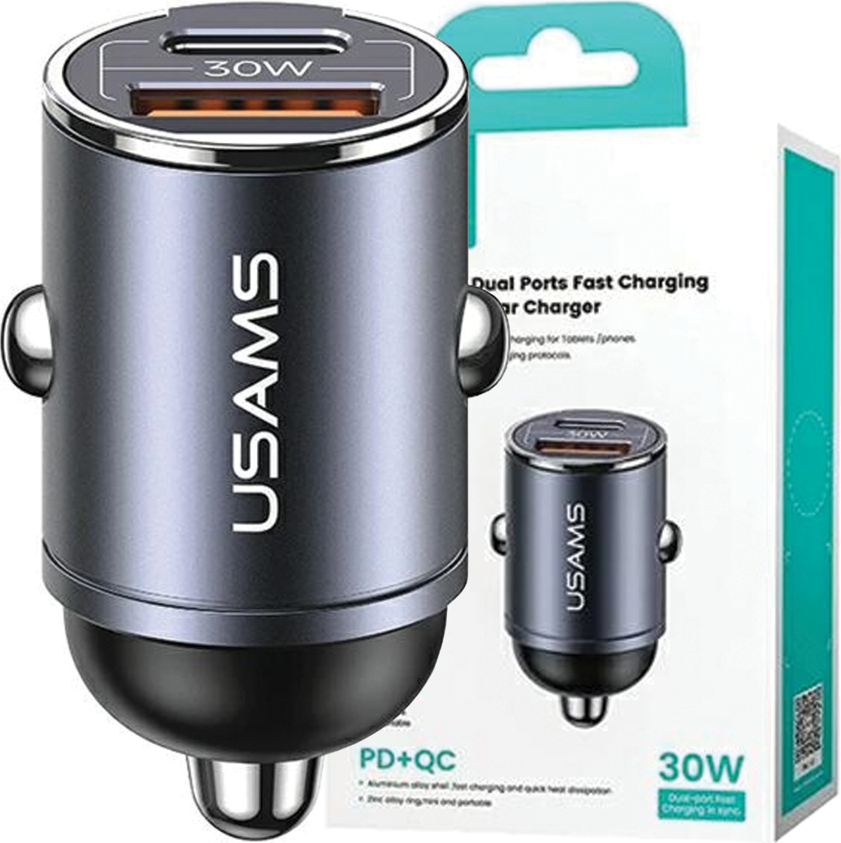 Usams Lad. Sám. 1Xusb+1Xusb-C C38 30W Pd Fast Charge So Zabudovaným Oceľovým/Lakovacím Krúžkom Cc206Cc01 (Us-Cc206)