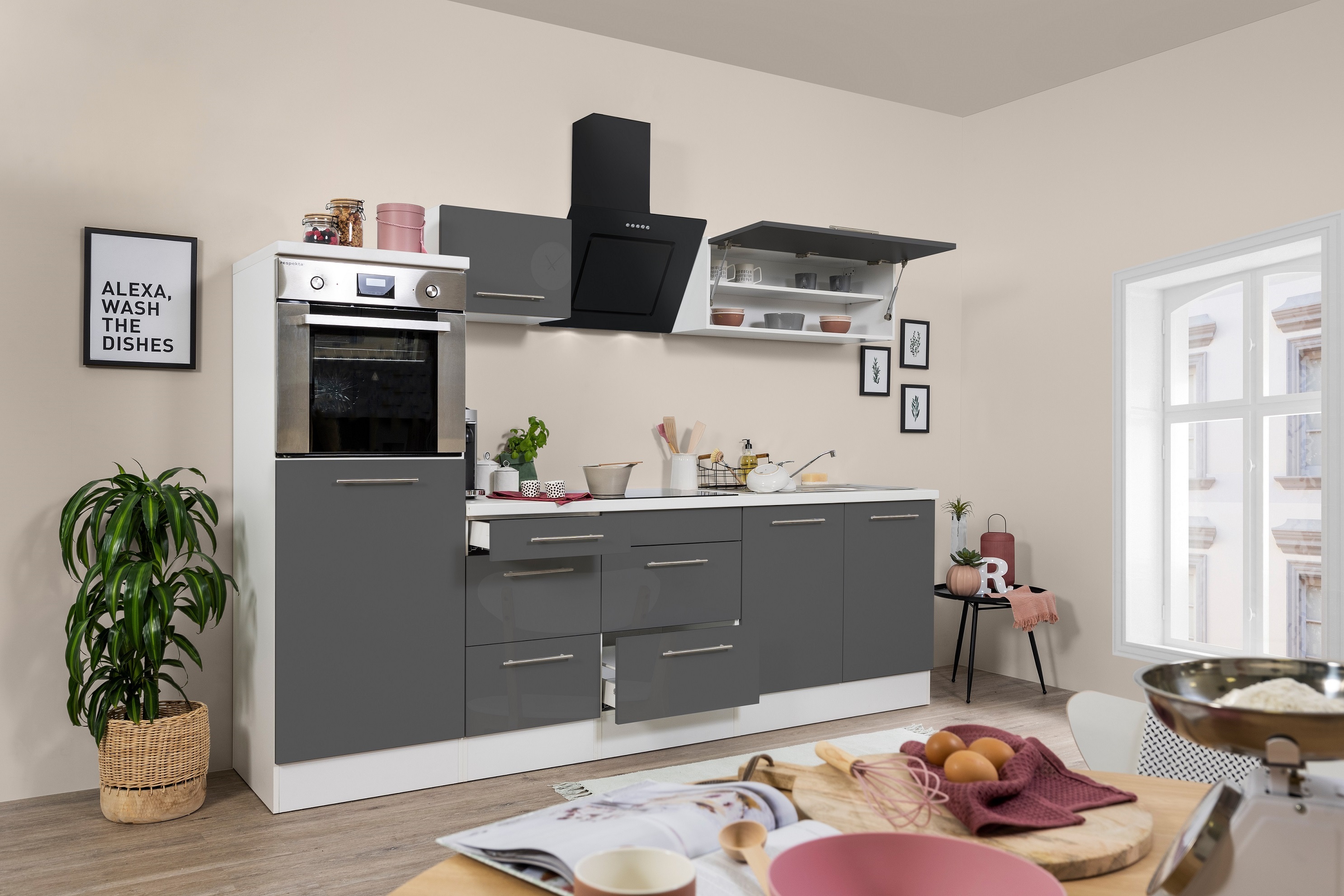 Küche Küchenzeile Küchenblock Weiß Grau Amanda 270 cm Respekta Premium RP270HWG