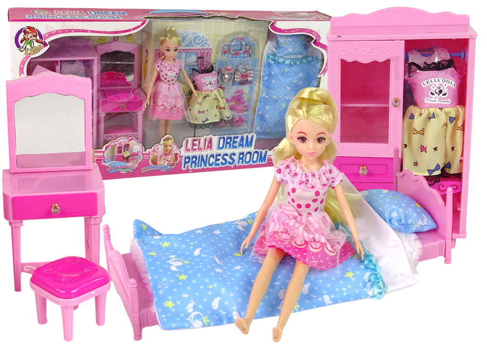 Leantoys Puppenmöbel Set Bett Kleiderschrank Toilettenartikel