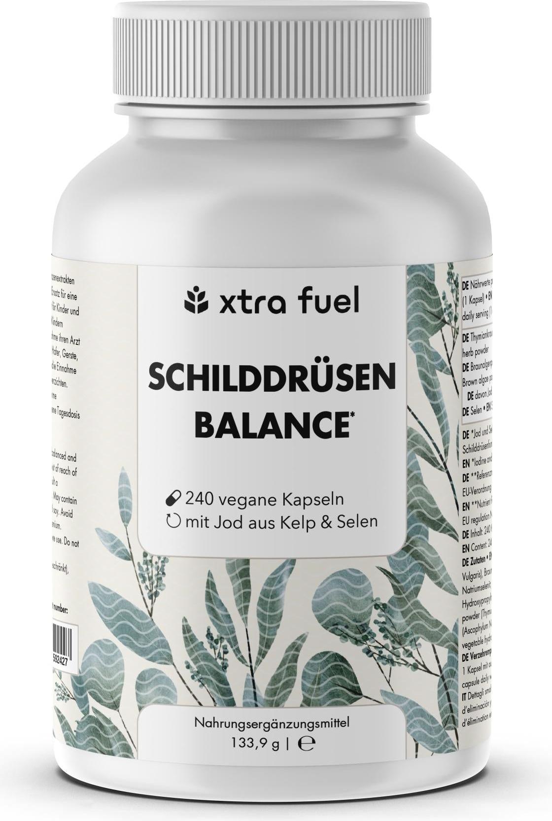 XTRA FUEL Schilddrüsen Balance - Thyro Komplex - Effektive Formel mit Kelp, Thymian & Selen – 1x Dose (240 Schilddruesen Kapseln)