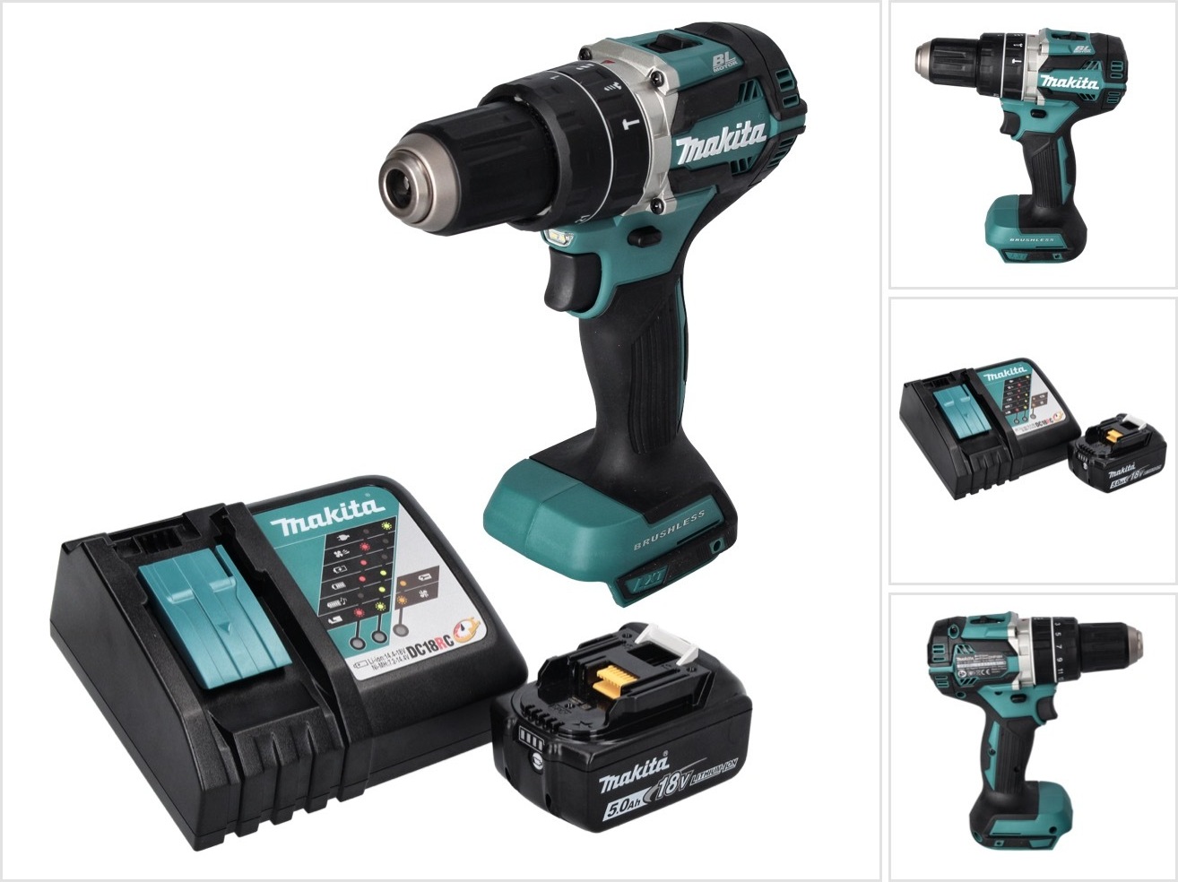 Makita DHP 484 RT1 akumulátorová príklepová vŕtačka 18 V 54 Nm bez kefiek + 1x akumulátor 5,0 Ah + nabíjačka