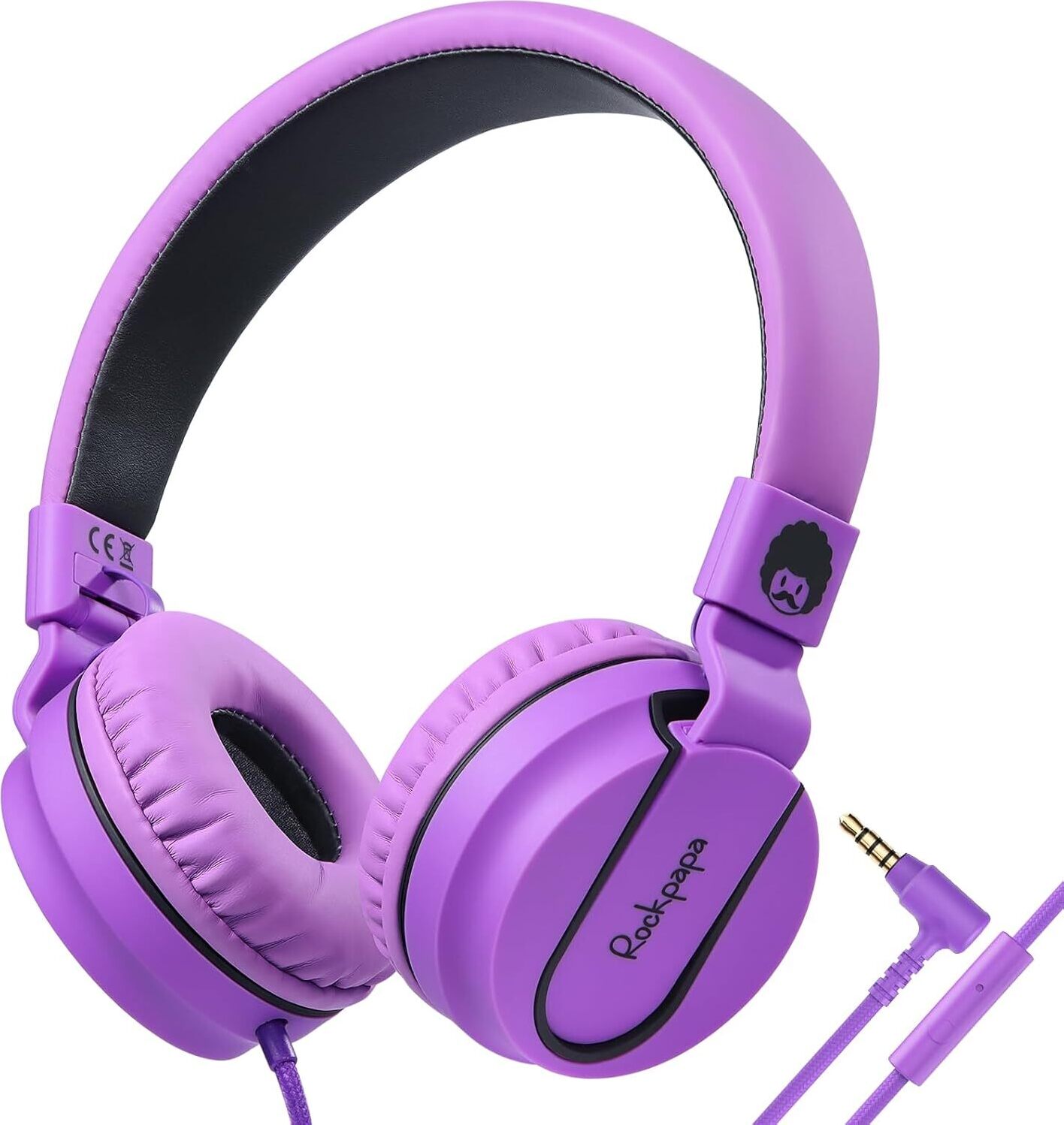 Detské slúchadlá s káblom HD stereo slúchadlá s mikrofónom, 3,5 mm aux jack, skladacie slúchadlá na uši do školy/na cesty/mobilný telefón/tablet/PC (čiernofialové)