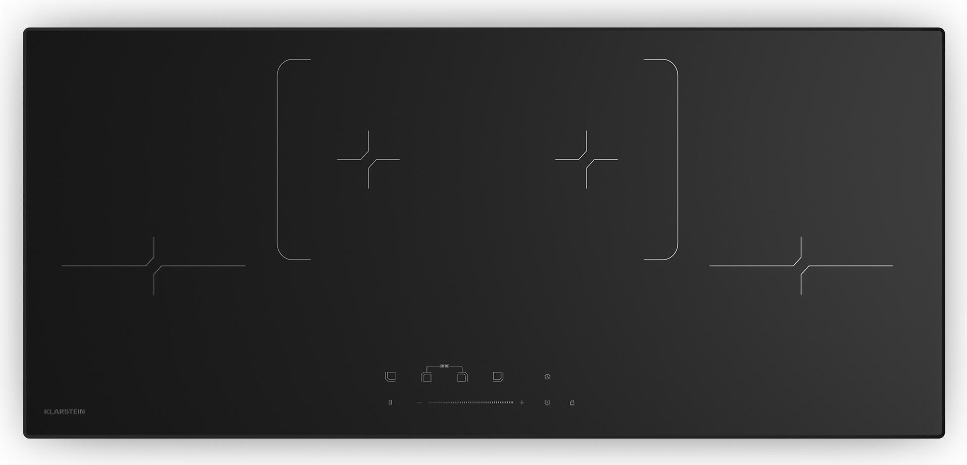Klarstein Velaire indukčná varná doska 90 cm - 4-zónová indukčná varná doska, 7000 W Boost, dotykový posuvník, časovač, detská poistka, indikátor zvyškového tepla, flexi zóny, čierna, vstavaný indukčný sporák