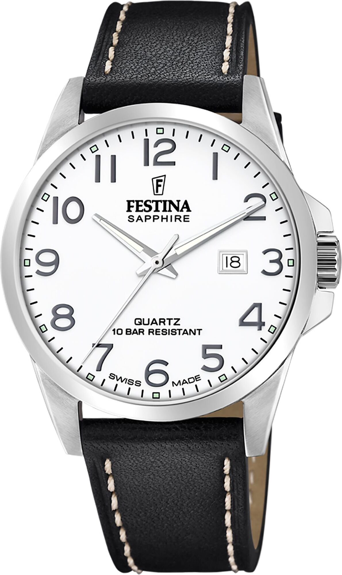 Festina F20025/1 hodinky pánske hodinky kožený remienok dátum čierna