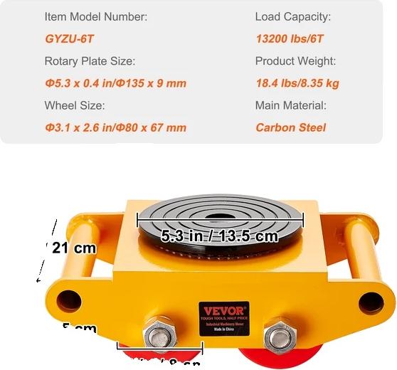 Vozík na stroje, ťažký pohyblivý vozík, 360° otočné kolesá, C 1PC