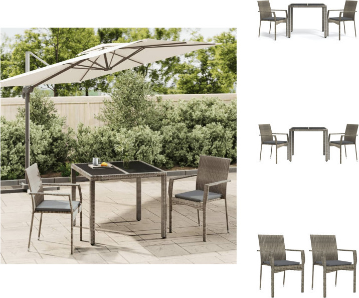 vidaXL 3-dielny záhradný jedálenský set s vankúšmi sivý polyratan - Záhradný nábytok sety