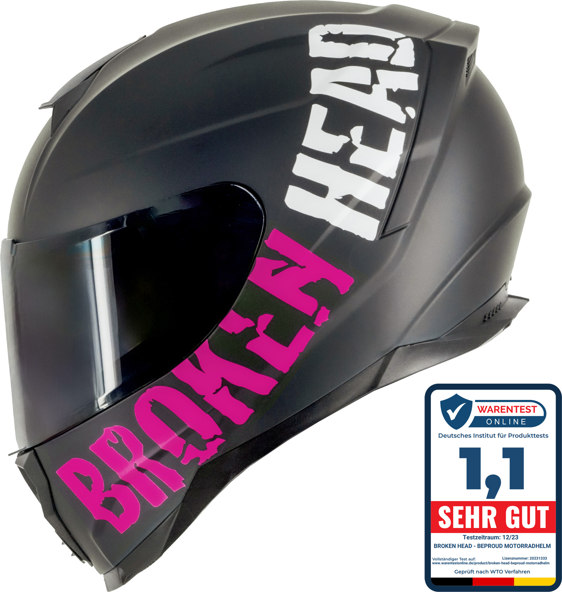 Broken Head BeProud Sport Pink Motorradhelm + Schwarzes Visier : M (57-58 cm) Größe: M (57-58 cm)