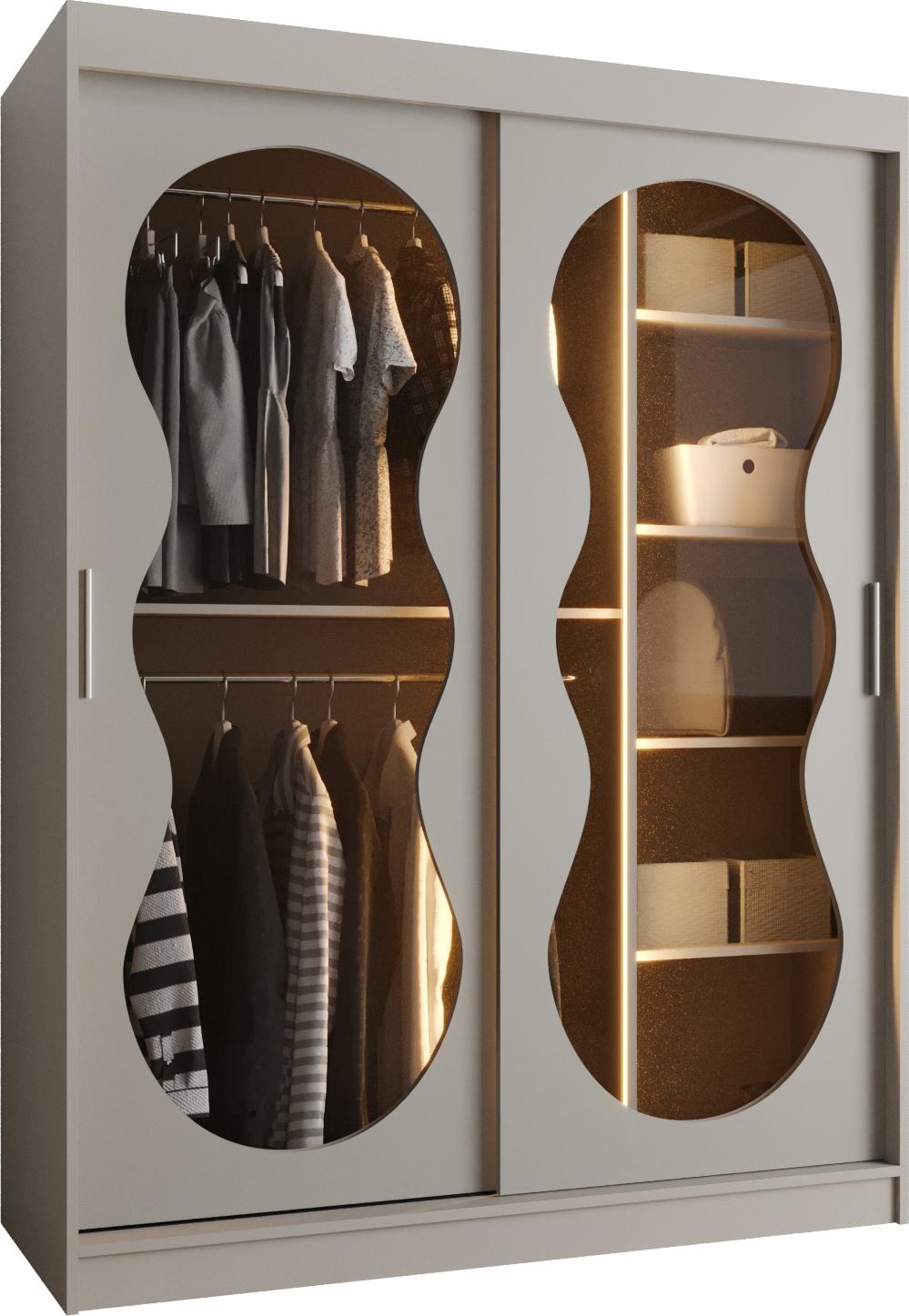 MEBLE KRYSPOL Kleiderschrank mit Glas 150 x 200 x 62 cm BAHRAJN 3, Kaschmir BAHRAJN 3 150 K LED