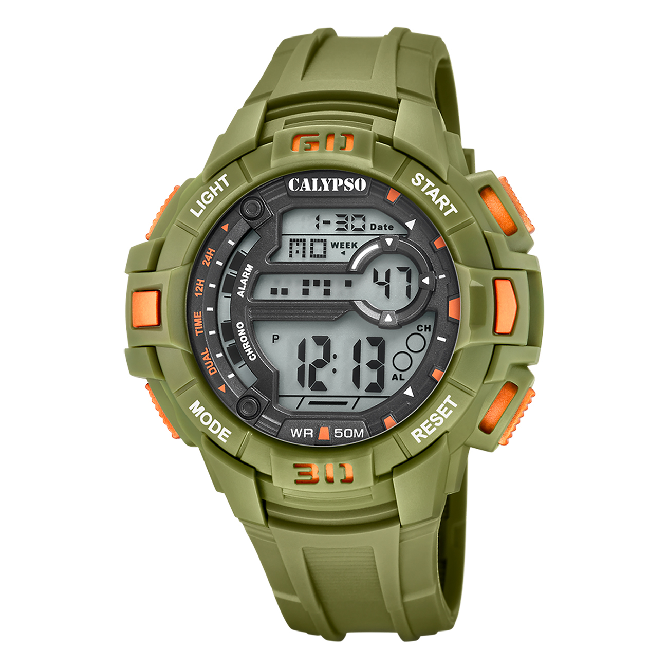 Pánske analógové hodinky Calypso športové gumové náramkové hodinky olivovo zelené UK5836/3