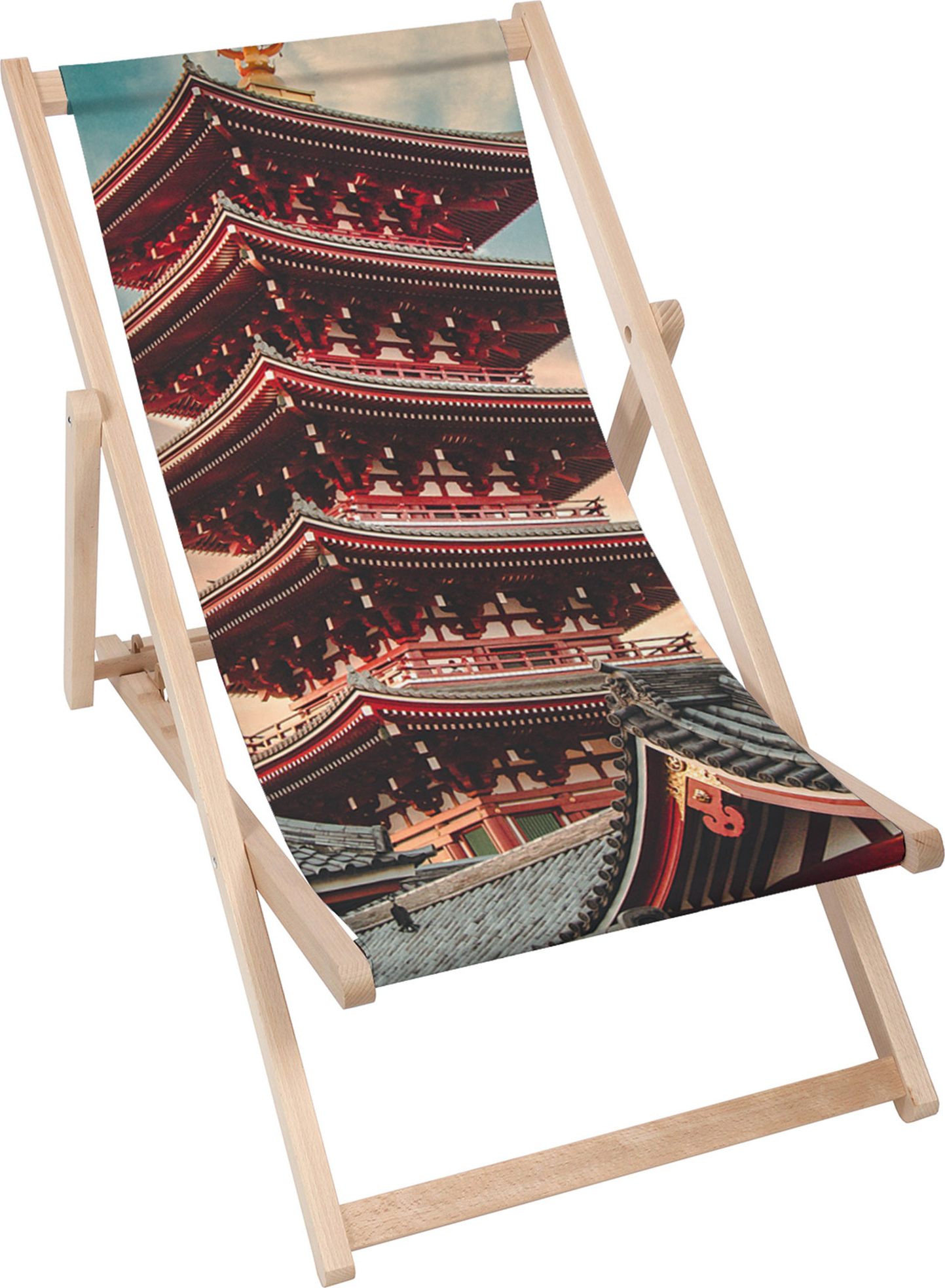 Dreamroots Skladacie drevené lehátko z bukového dreva do 130 kg, skladacie lehátko s 3-stupňovým nastavením sklonu operadla, Chinese Architecture