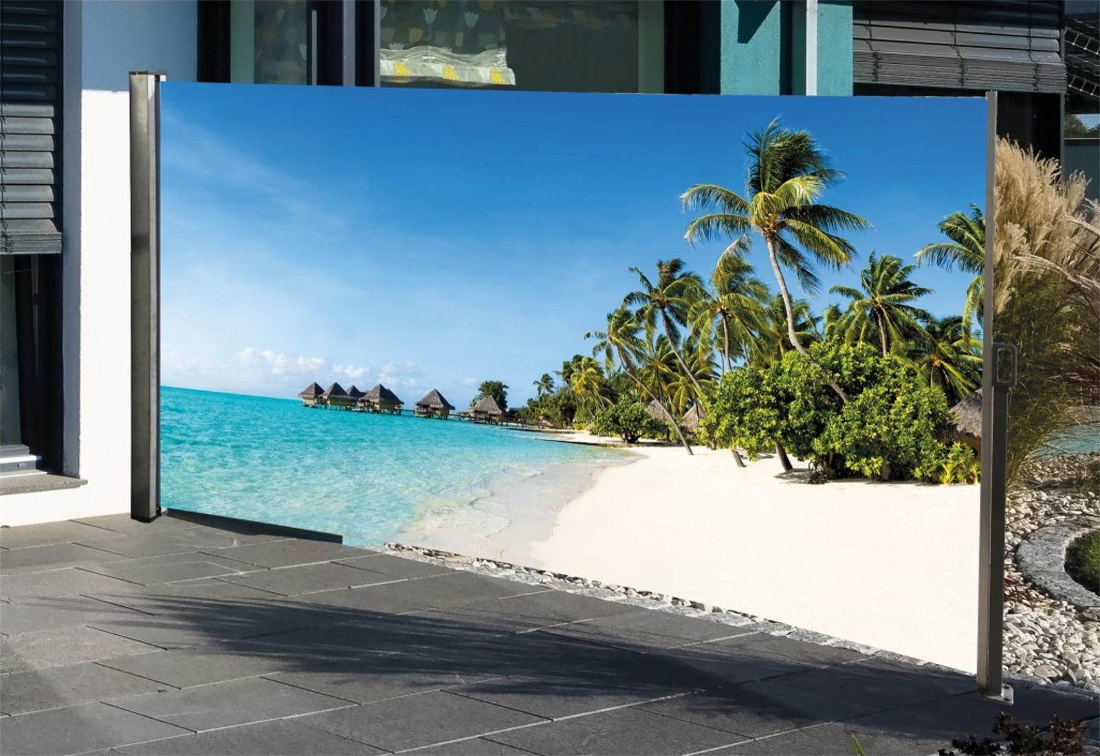 J.W. Seitenmarkise ausziehbar rechts, 160 cm hoch, Seitenrollo mit Fotodruck Südsee WE-2358-03L