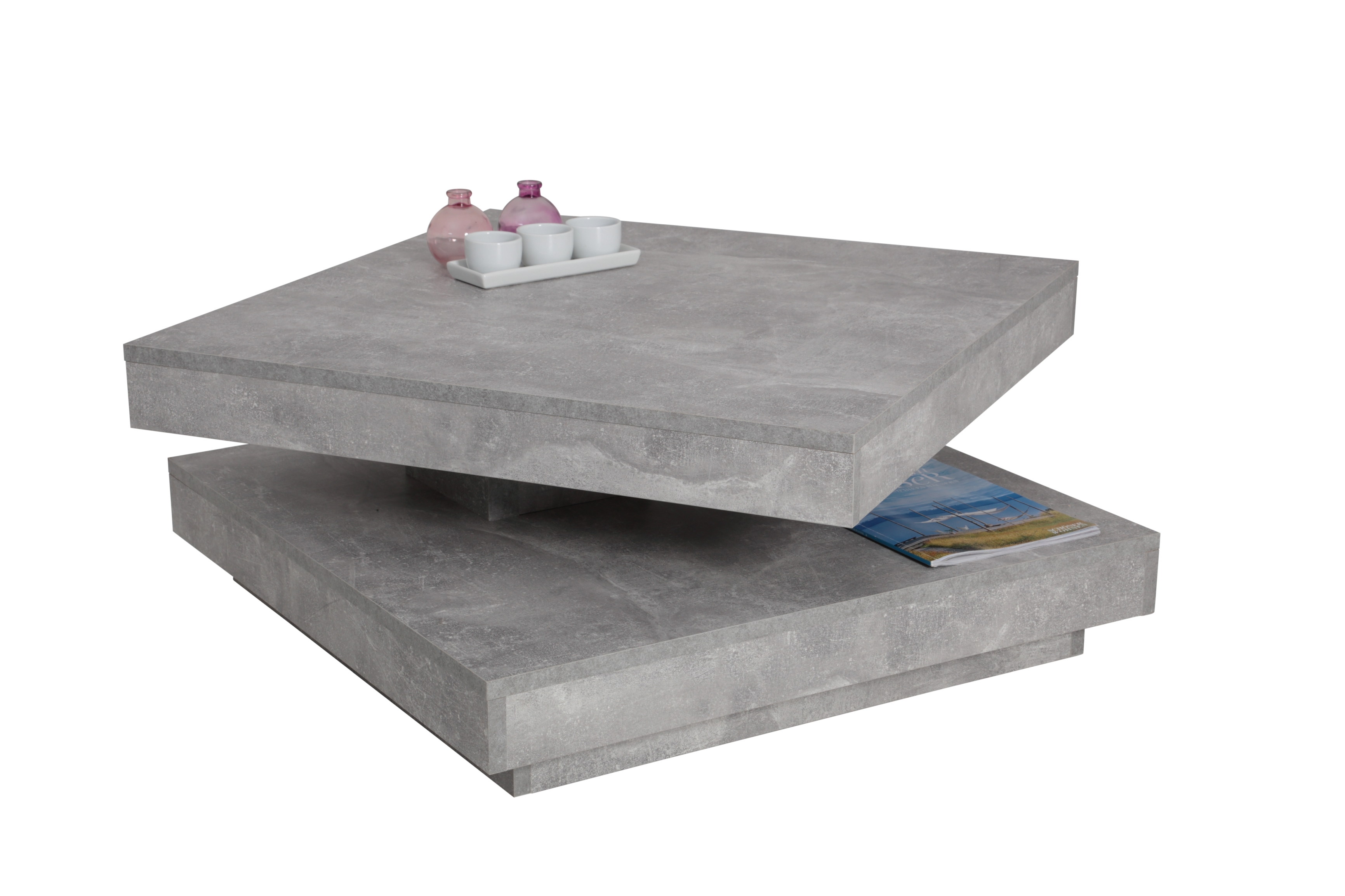 Sockelfuß -Nachbildung Betonoptik drehbare Tischplatte - 360° - Funktionscouchtisch Ben