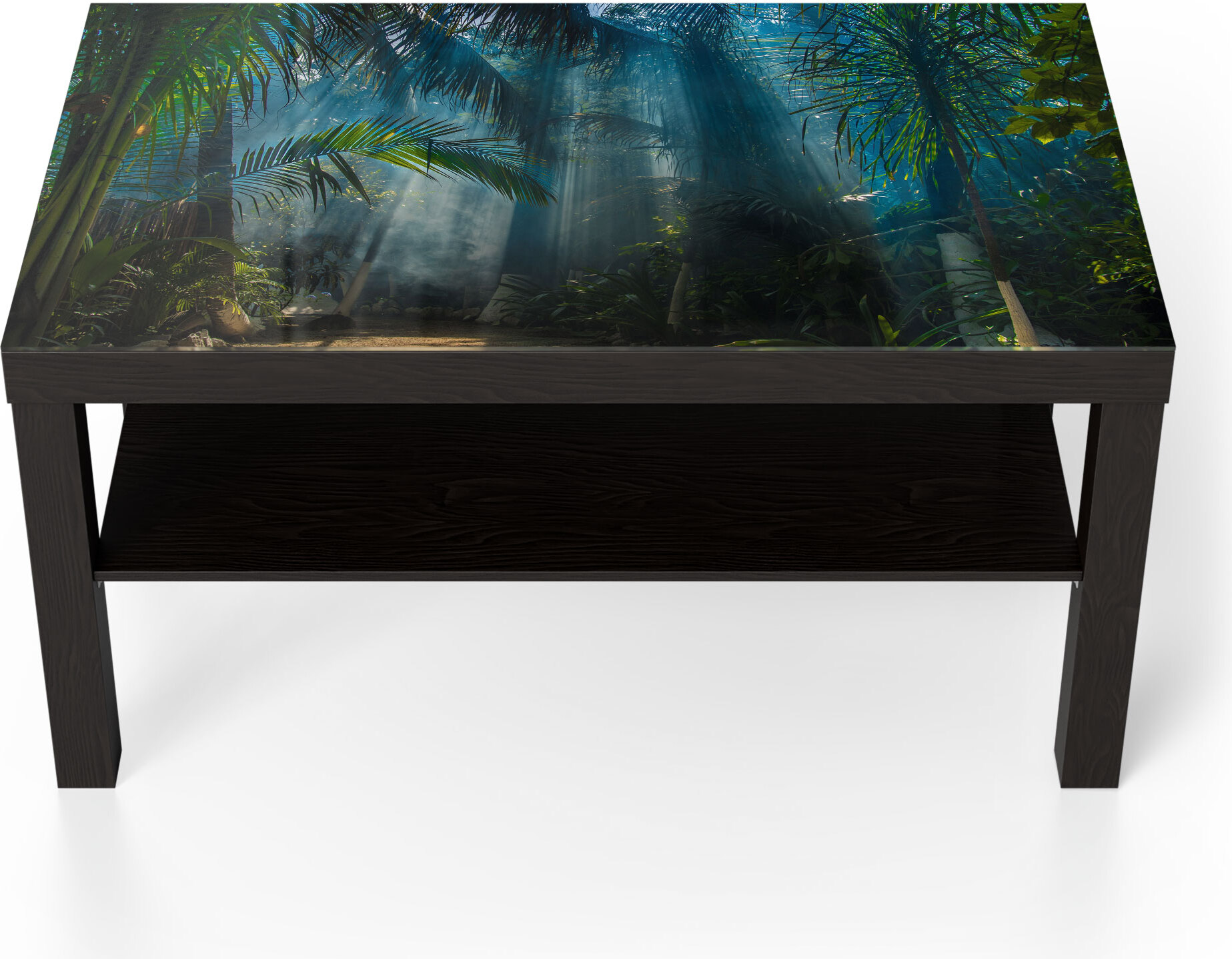 DEQORI Couchtisch 90x55 cm Schwarz 'Licht durchdringt Palmen' Glas Beistelltisch TL-90-55-B-1832