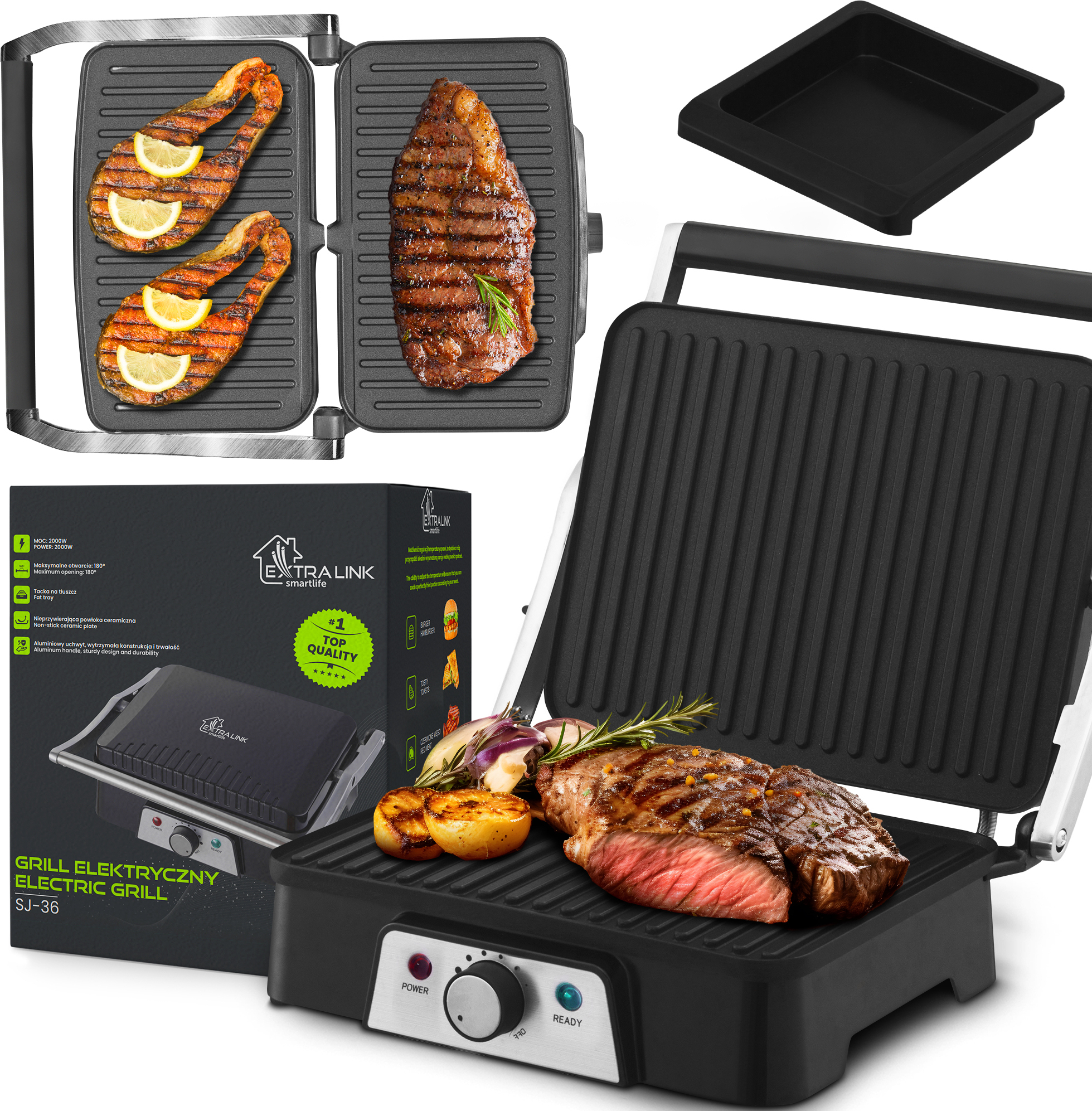 Elektrický gril Extralink Smart Life SJ-36, 2000 W, gril s reguláciou teploty