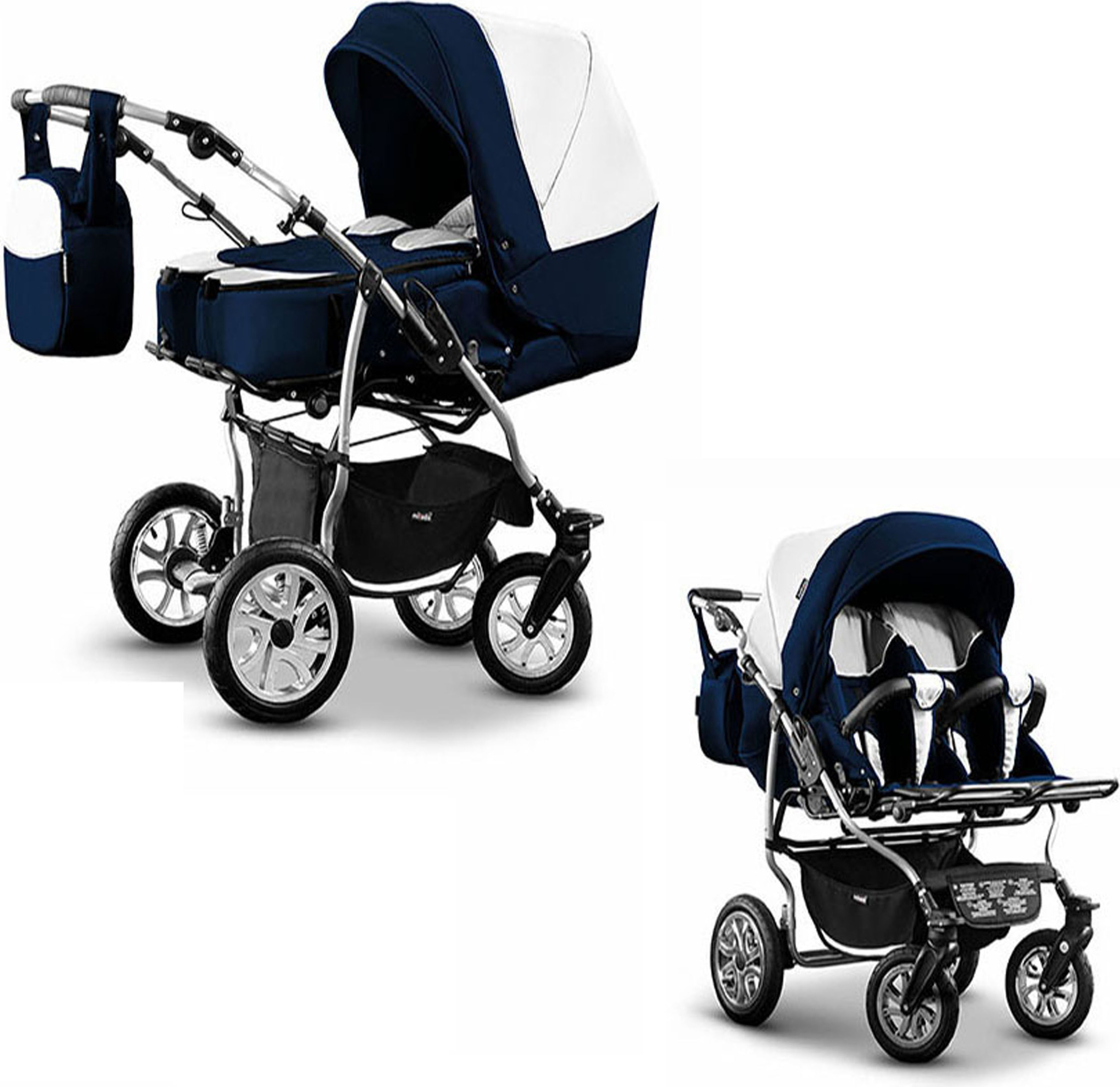 Zwillingskinderwagen 2 in 1 City Twin inkl. Sportsitze - 15 Teile - in 19 Farben