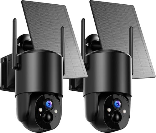 Balenie 2 vonkajších monitorovacích kamier na batériu so solárnym napájaním: 2k kamera 360° Pan WiFi IP Wireless 2,4 g nočné videnie vo farbe pir -senzor pohybu