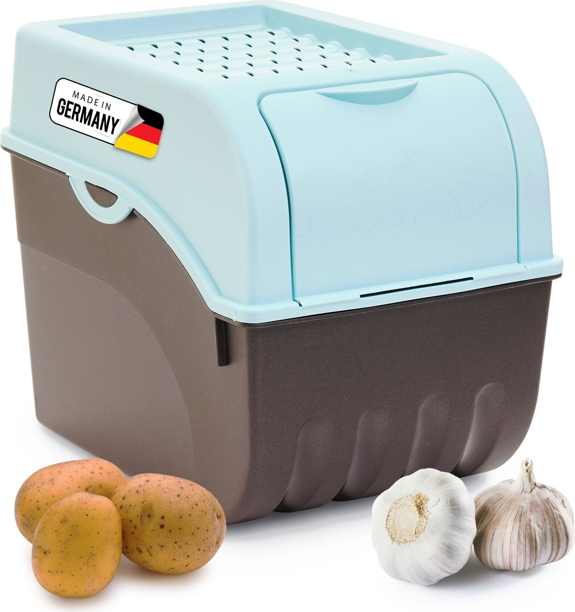 Novaliv 1x Groß 9l Kartoffelhorde türkis light Kartoffelbehälter Kartoffelbeutel Kartoffeleimer Kartoffeldose