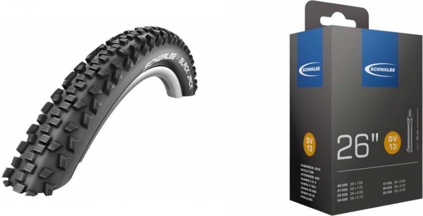 Schwalbe 1x Reifen BLACK JACK 26x2.10 + 1x Schwalbe DV13