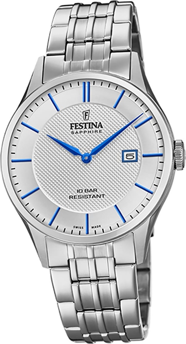 Pánske náramkové hodinky Festina F20005/2 z nehrdzavejúcej ocele strieborné Swiss Made D2UF20005/2