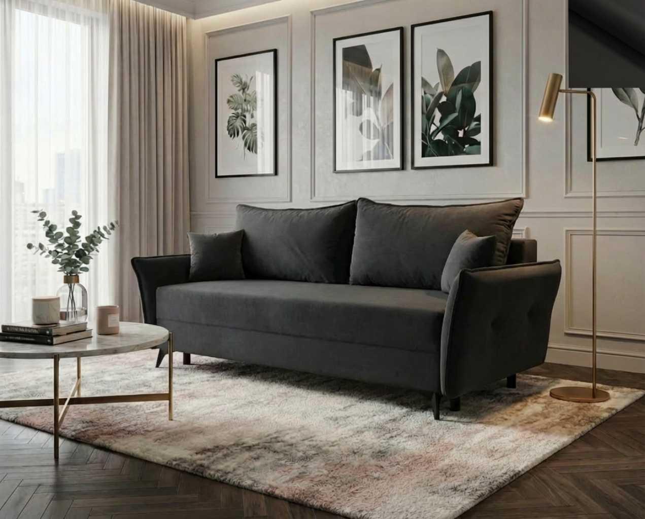 Ecksofa Cosoleto Nordelo mit Schlaffunktion, Stoff BLUVEL - SCHWARTZ 19, 105 x 260 x 95 cm.