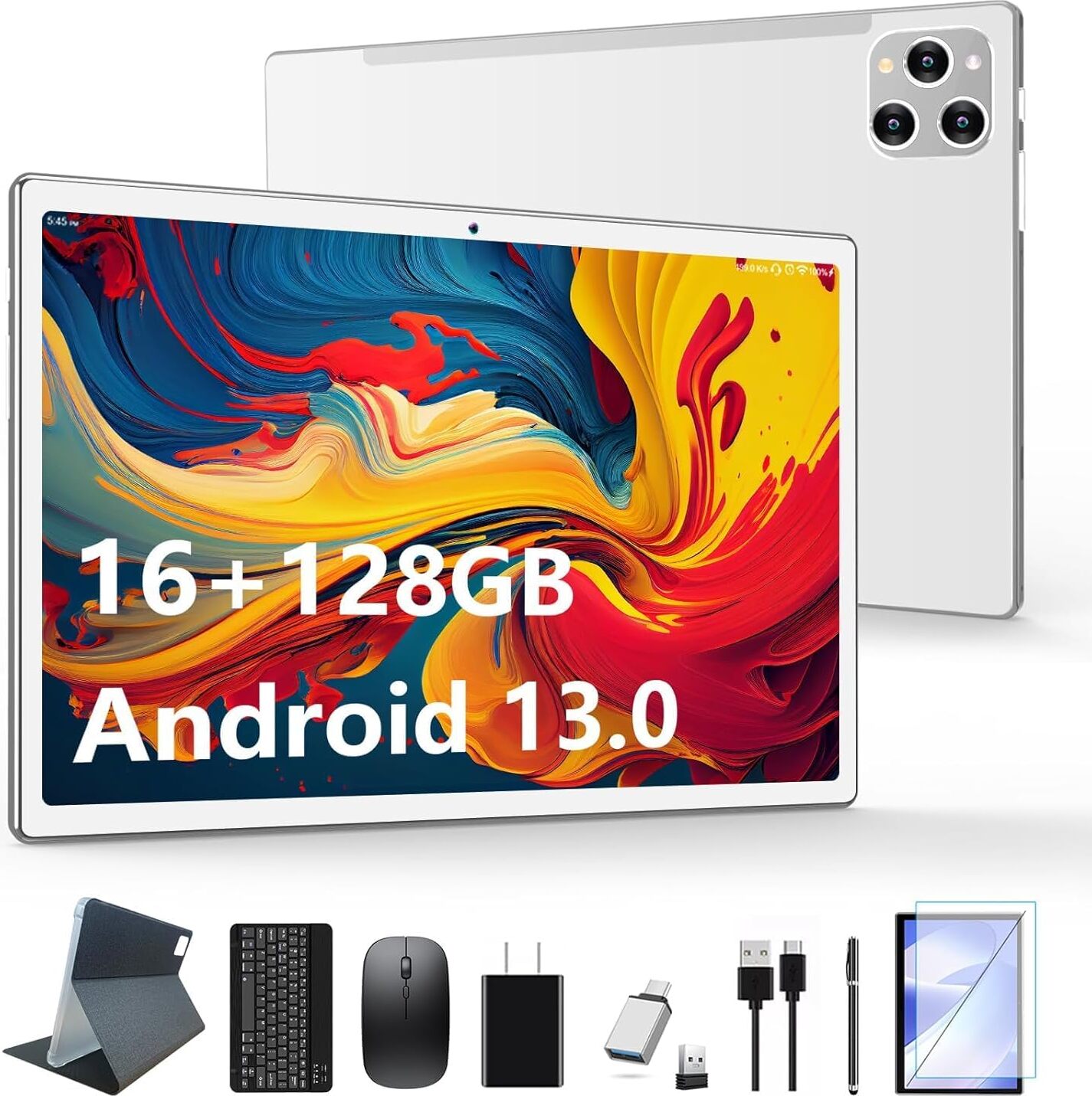 Android 12 Tablet 10 palcov s klávesnicou, 16GB RAM + 128GB ROM (TF 1TB), 2.4GHZ + 5G WiFi, 2.0GHz/Octa-Core, Tablet s myšou a perom, 5MP/13MP HD kamera, GPS