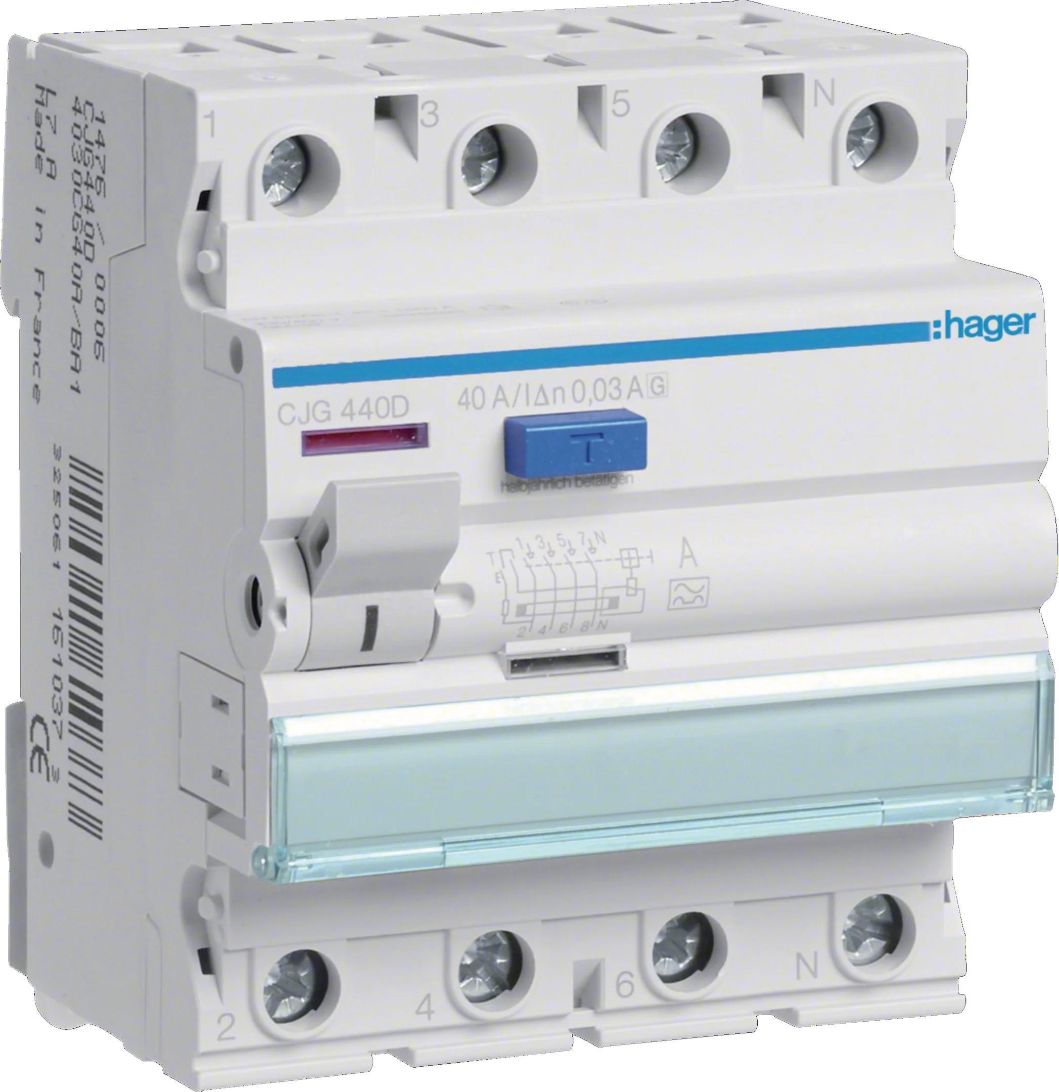 Hager FI-Schalter 4P 6kA 40A 30mA Typ G/A-VS Hager CJG440D, 1 Stk.