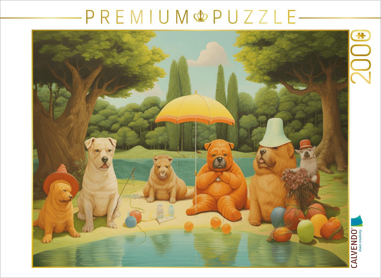 CALVENDO Puzzle Sechs Hunde verbringen den Tag am See | 2000 Teile Lege-Größe 90x67cm Foto-Puzzle für glückliche Stunden