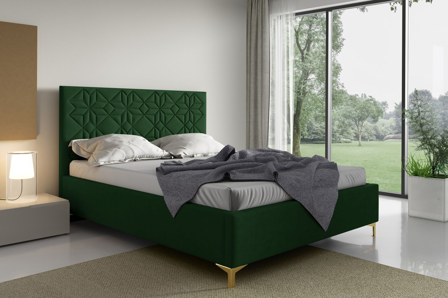 Čalúnená posteľ 140x200 ODETA 1 - fľaškovo zelená