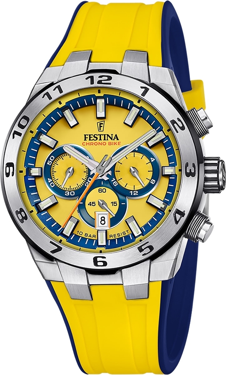 Festina F20671/4 Pánske náramkové hodinky s chronografom tmavomodré/žlté