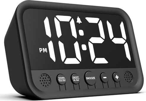 Jisile LED Digitale Wecker, Uhr große Zahlen, einstellbares Helligkeitsvolumen, Snooze, 12/24 Stunden, Tischnetze betrieben