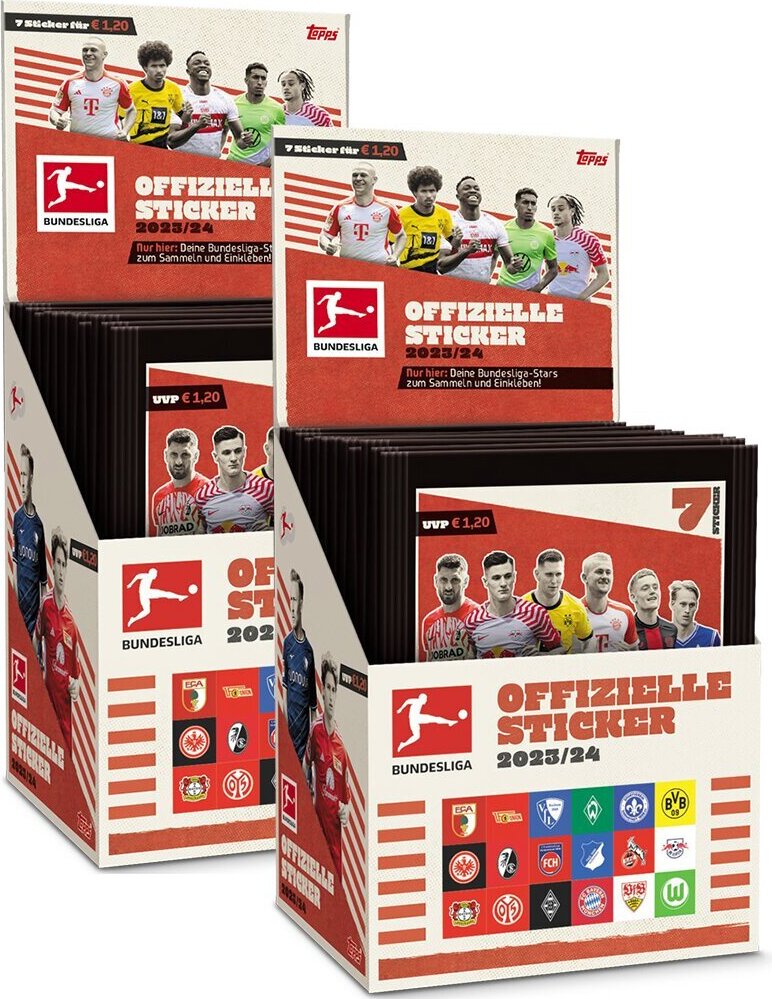 Topps Bundesliga Sammelsticker 2023/24 - 2 Displays (100 Tüten)
