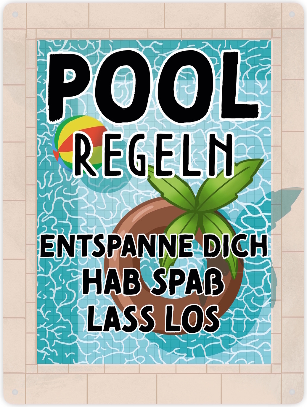 speecheese Poolregeln für Poolbesitzer Metallschild XXL in 28x38 cm mit Schwimmring