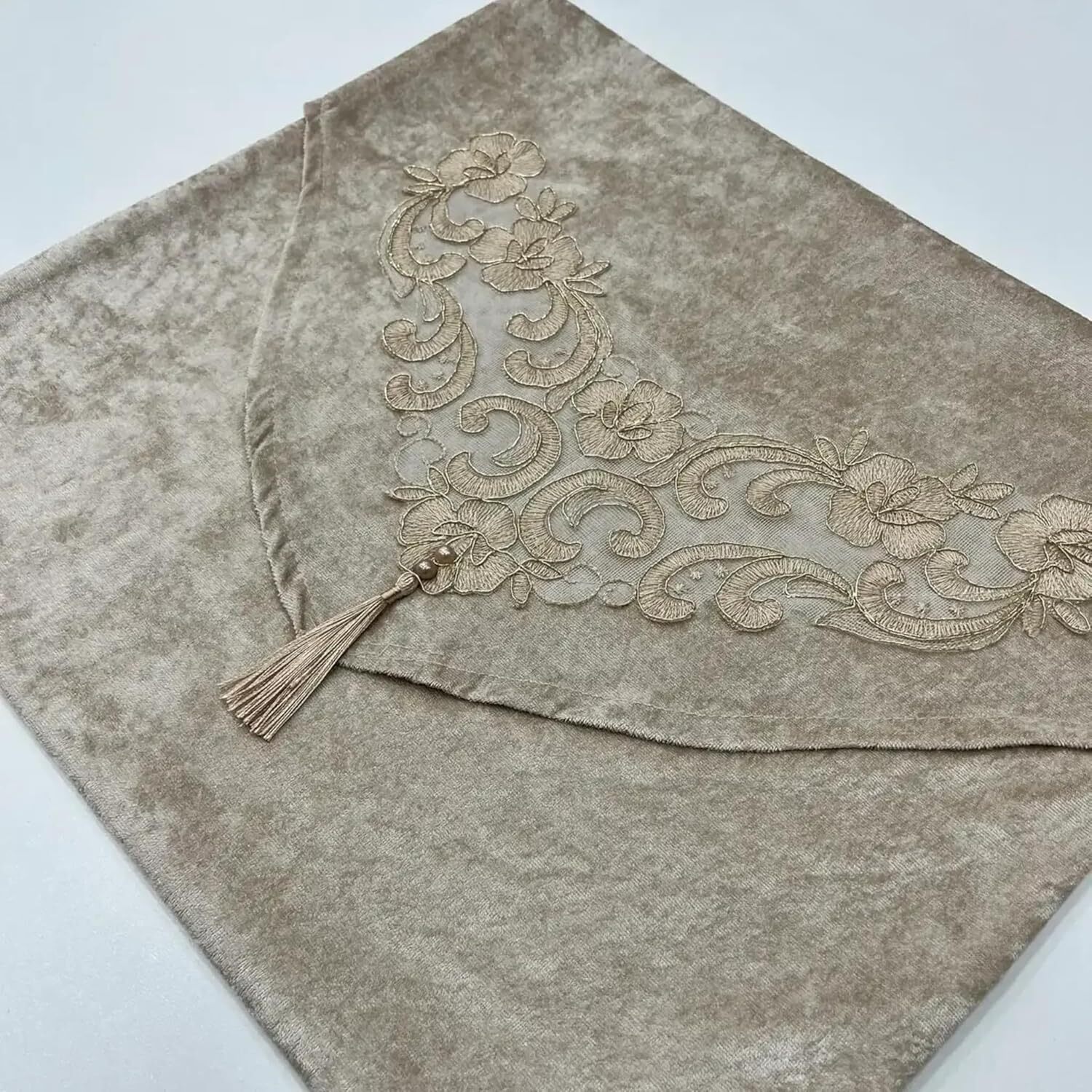 ErYa Lounge Çeyizlik Beige Bohça Stoff Nian Gelin Damat Hediye Geschenk mit Fransen, Spitze und Stickerei - Ideal für die Mitgift