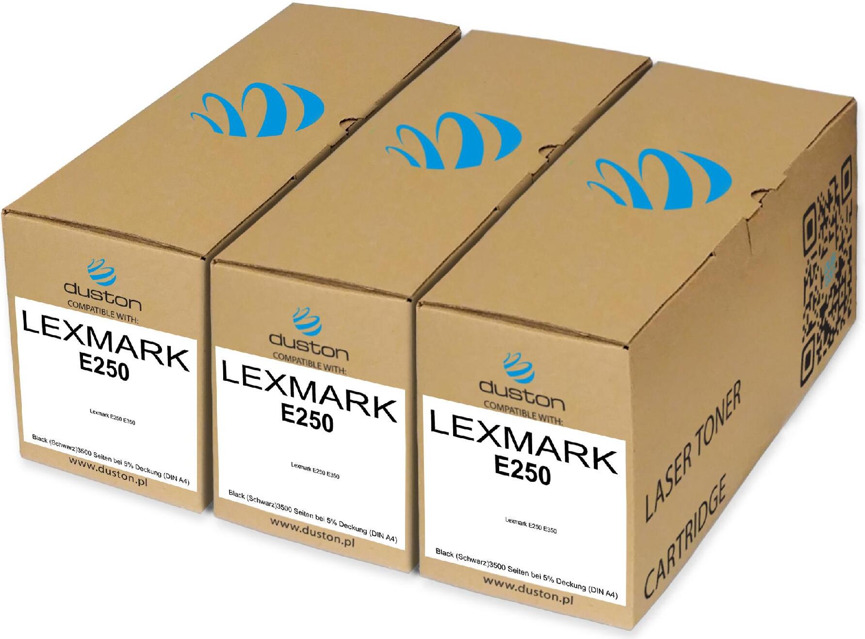 3x E250, E250A21E Tonerová kazeta do tlačiarne čiernej farby Kompatibilná s Lexmark E250 E350