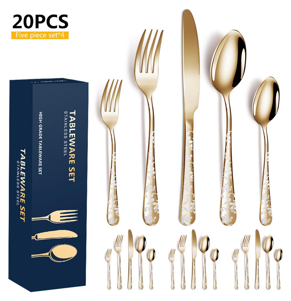Lixada 20-teiliges Besteckset aus Edelstahl, hochglanzpoliert, Besteckset, 4 Messer, 4 Gabeln, 4 Loeffel, 4 Teegabeln, 4 Teeloeffel