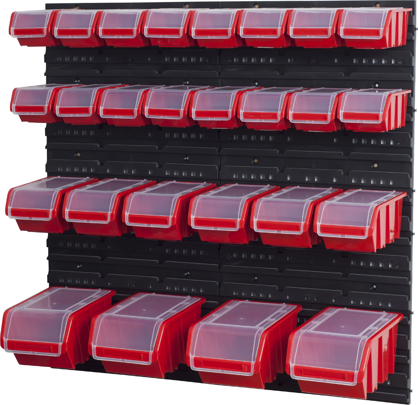 PAFEN Stapelboxen Set 4 x Wandregal Lagersystem + 26 Boxen rot ZES-NPKL25