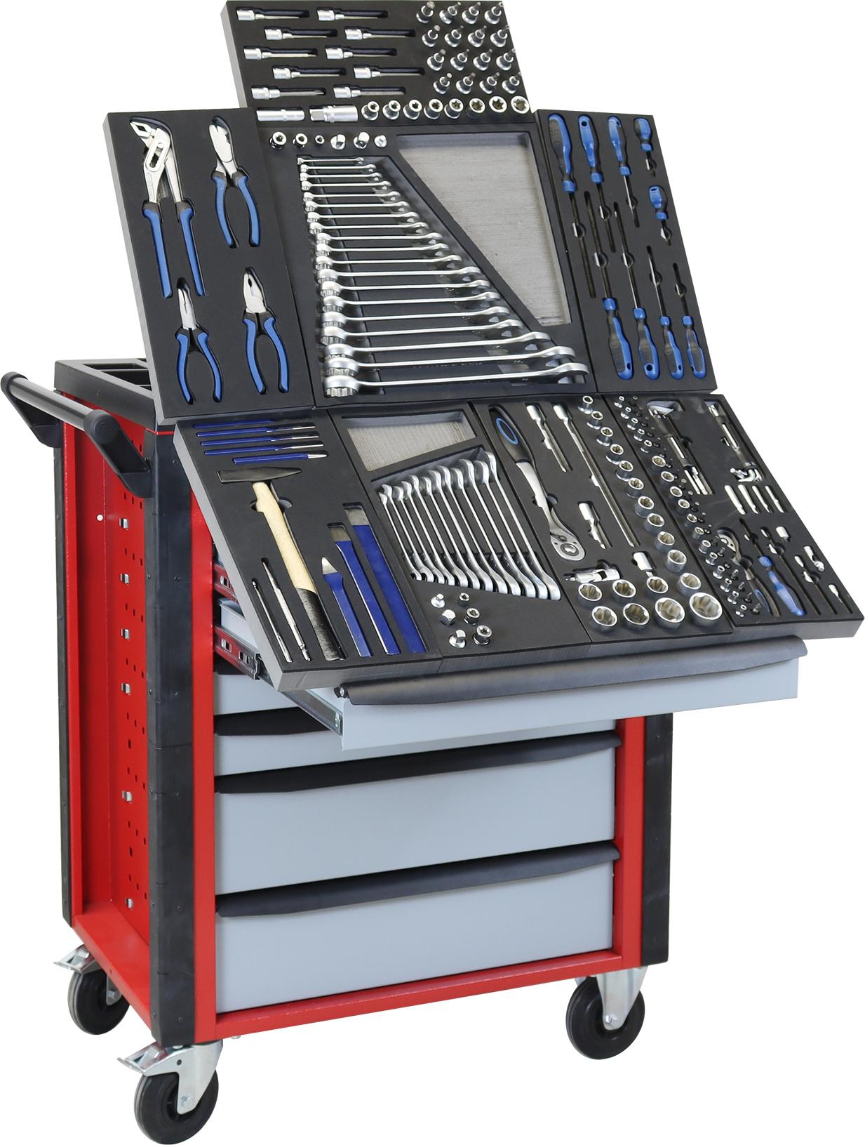 Werkstattwagen Cheetah Plus + 190-tlg. Werkzeugset | 7 Schubladen | HxBxT 98,5x75x47,5cm | Feuerrot/Silbergrau