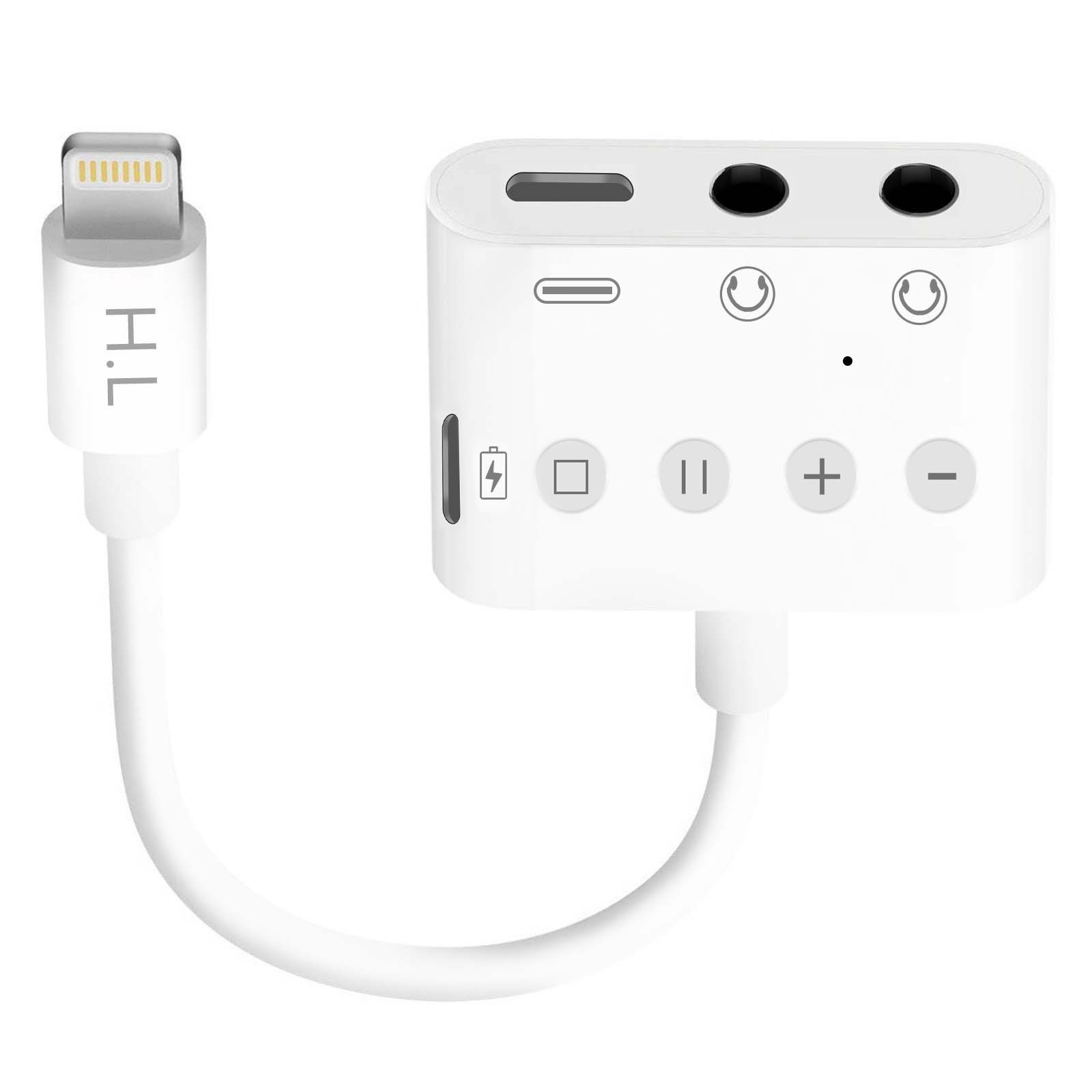 Avizar, Adapter von Lightning auf Lightning, USB-C und Doppel-3.5mm-Klinkenbuchse, 12cm, Weiß ADA-HL108