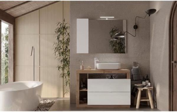 ArizonaShopping Einzelwaschtisch Eichendekor und Weiß L110 cm - HAMBURG 439030K-T110-LCMOBILI