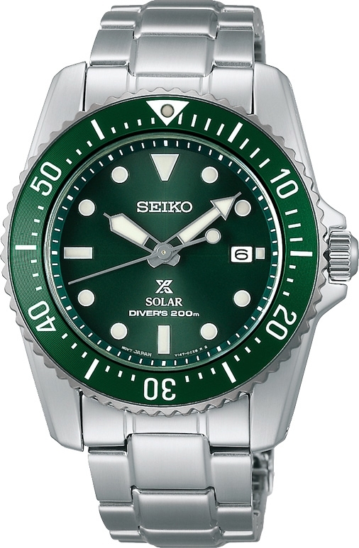 Seiko Prospex SNE583P1 Kompaktné uni solárne hodinky 38mm potápačské hodinky zelený ciferník 20 bar kaliber V147