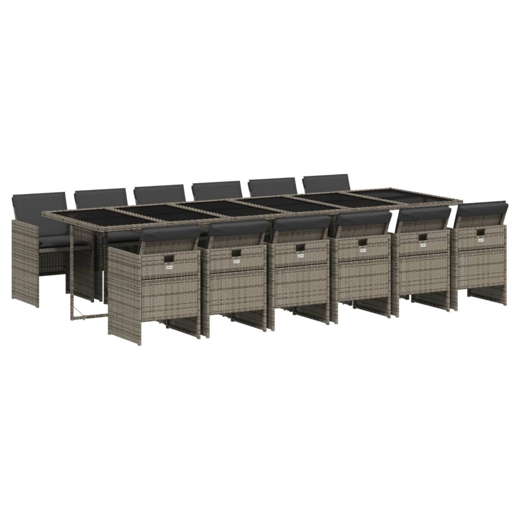 vidaXL 13-dielny záhradný jedálenský set s vankúšmi sivý polyratan