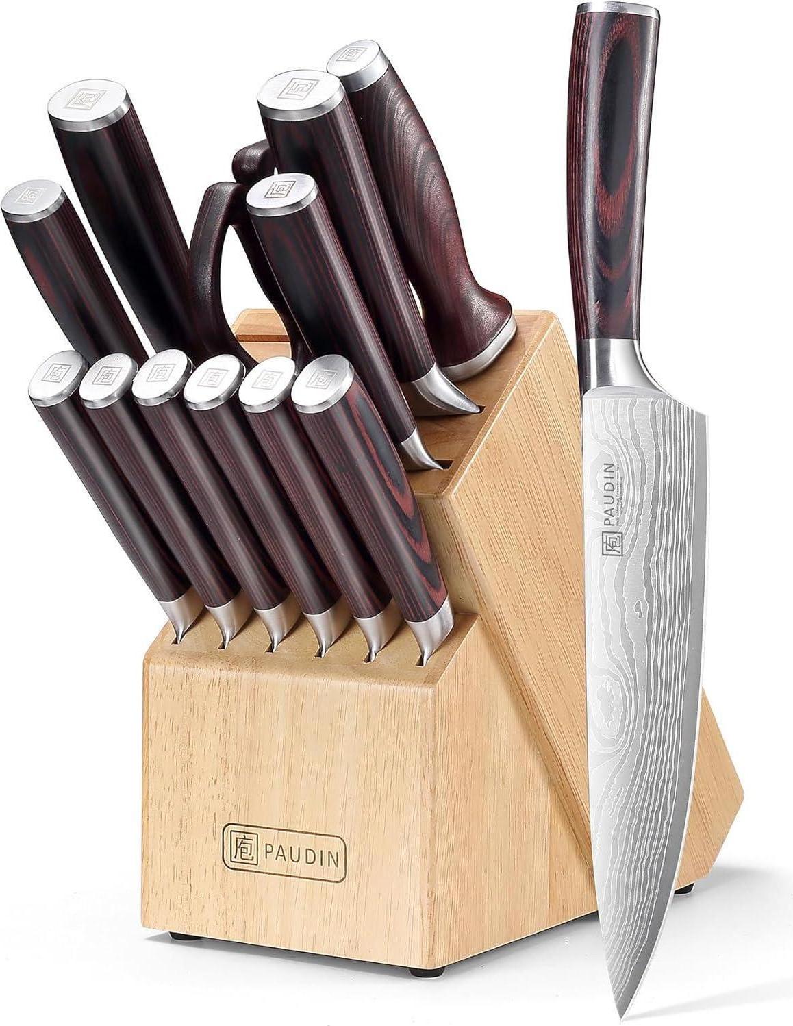 Sonstige PAUDIN Messerset | 14-teilig | Edelstahlmesser mit Holzblock