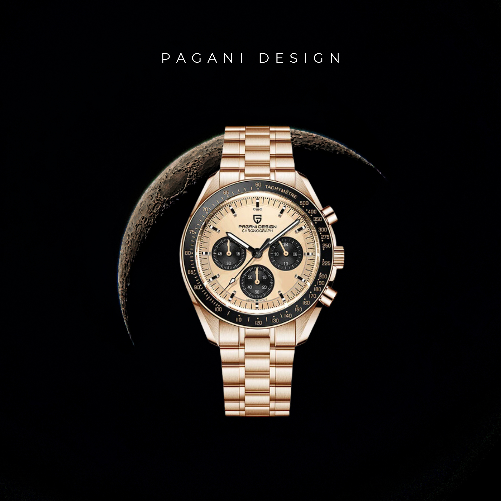 Pagani Design V3 Moonswatch Pánske Quartz Chronograph hodinky Japonsko VK63 hnutia z nehrdzavejúcej ocele vodotesné športové hodinky (Omega Hommage)