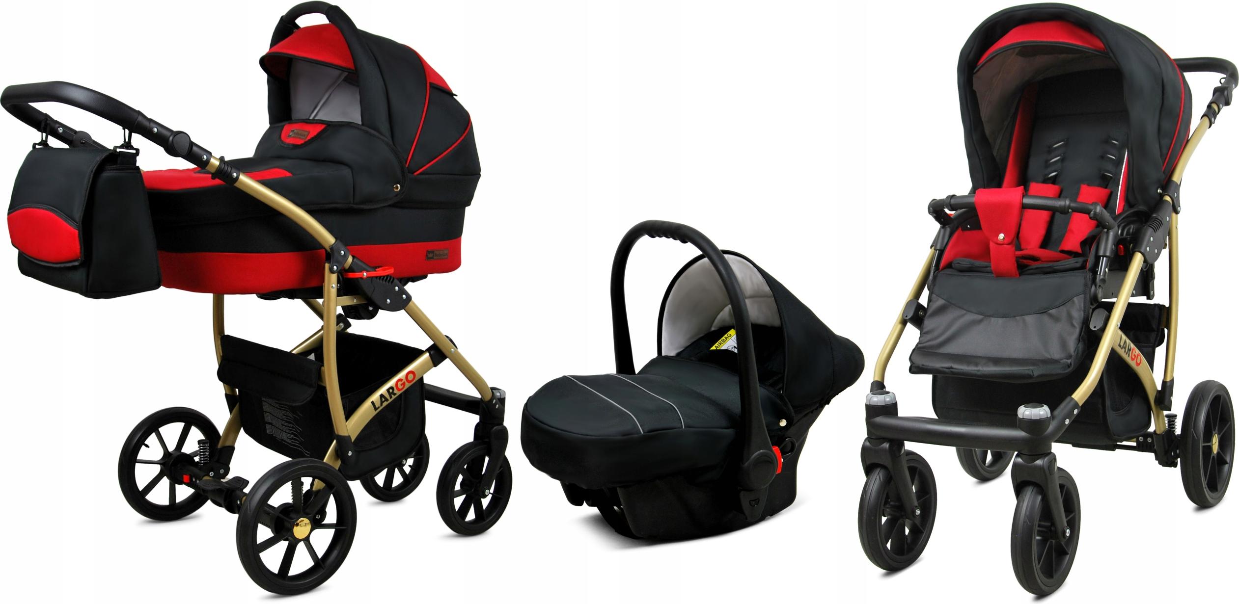 BabyLux Largo | 3in1 Kinderwagen Set | Black Red | Kombikinderwagen | Kinderwagenset | Buggy +