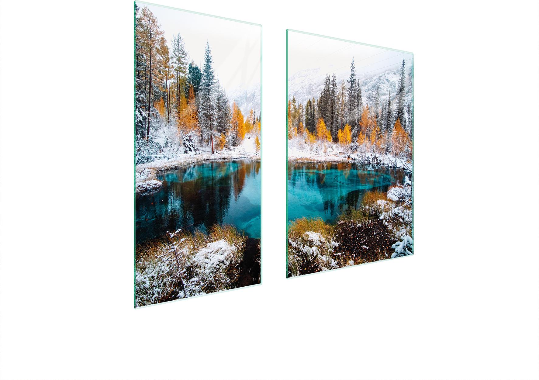 TMK ArtDeko Herdabdeckplatten 2 teilig 75x52 Ceranfeld Abdeckung Glas Schneidebrett Gemeinsam Berge