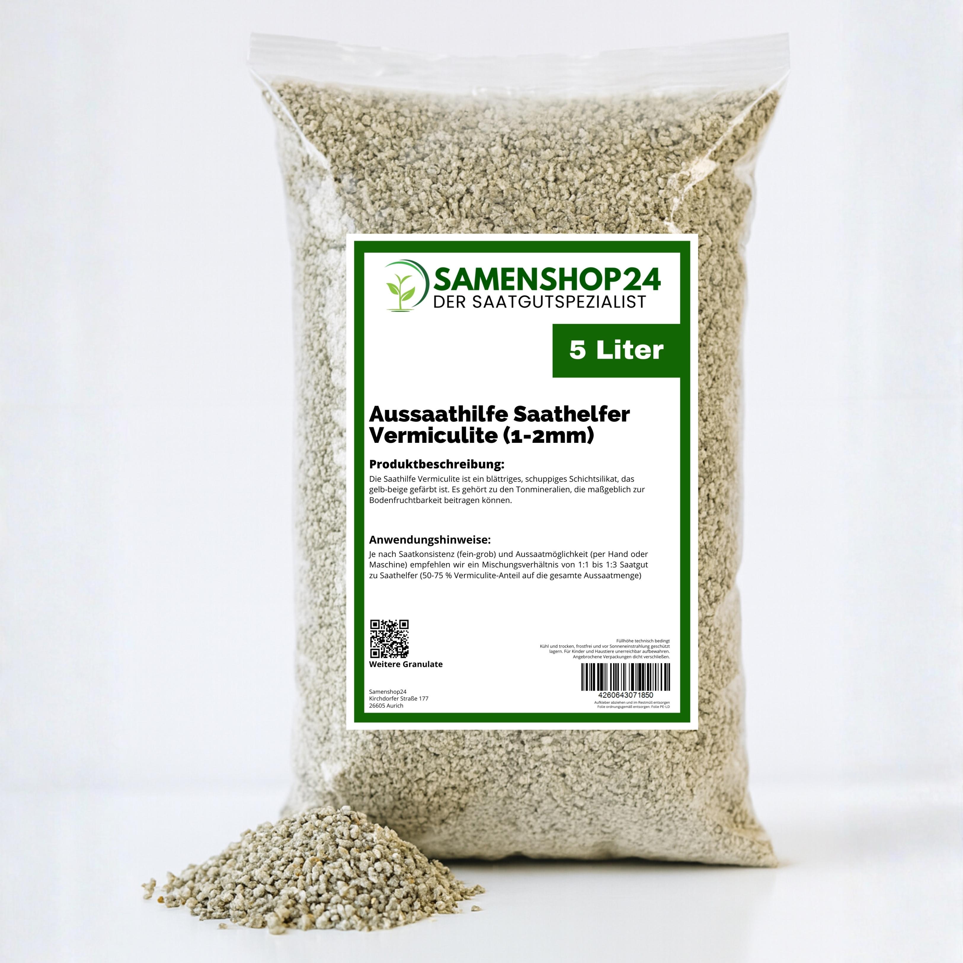 Samenshop24® Aussaathilfe/Pflanzensubstrat Vermiculite | Inhalt: 5 Liter | Körnung 1-2 mm 999600