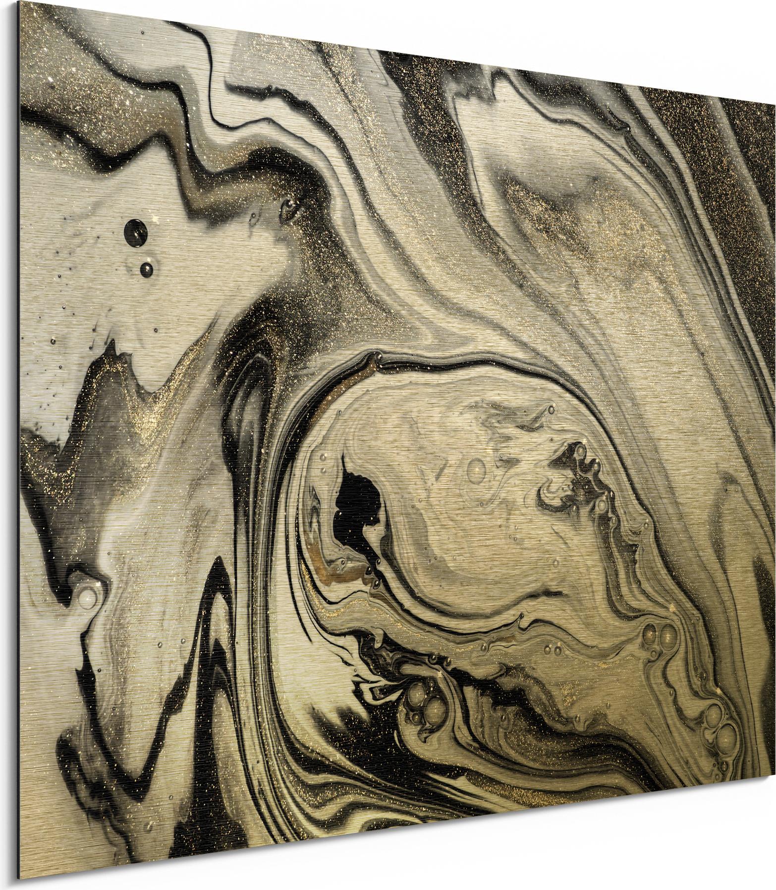 DEQORI Alu-Dibond Bild Gold 80x60 cm 'Aufwendiger Marmordekor' Wandbild Metall dünn AD-80-60-G-1485-UV