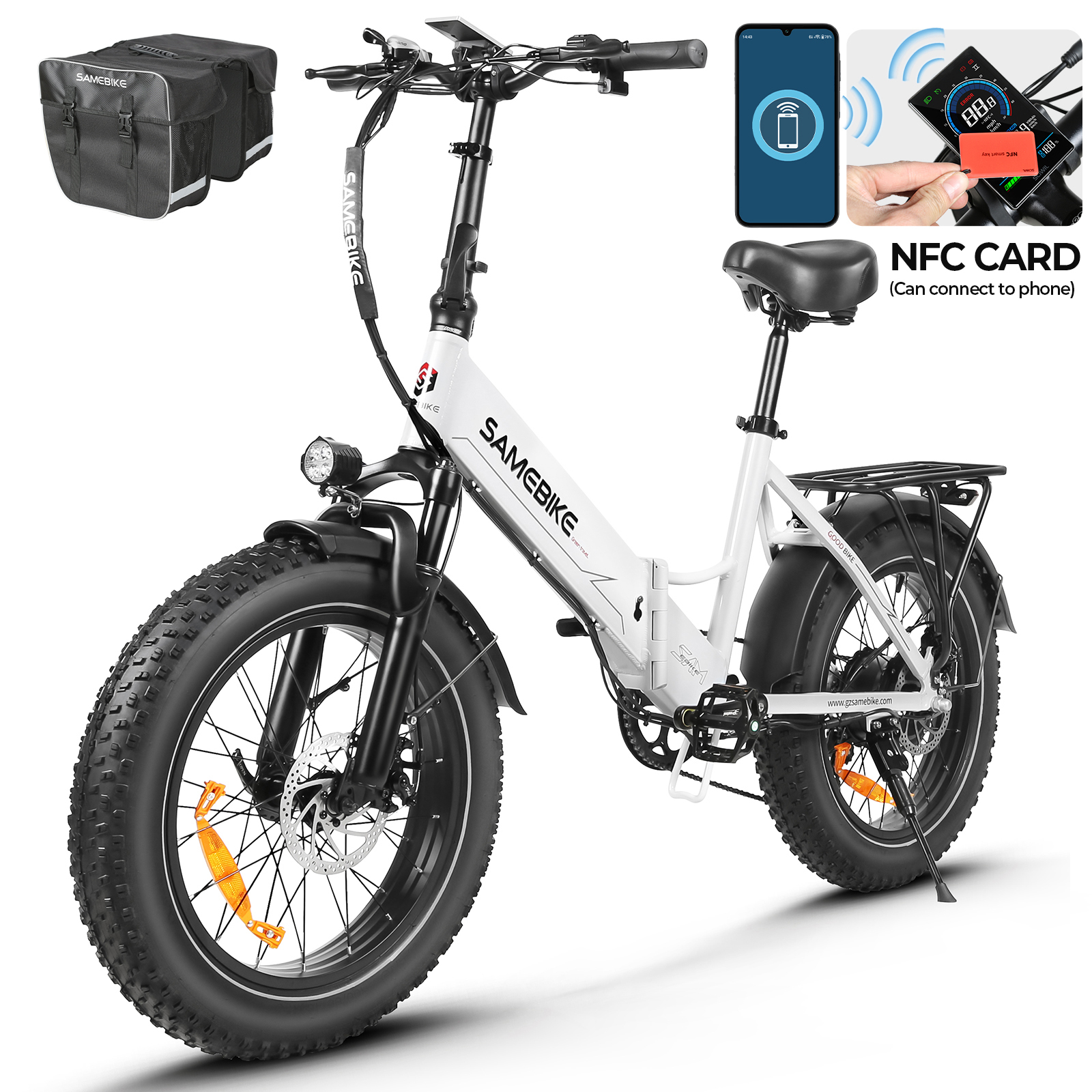 LED Fat Tire E-Bike skladací elektrický bicykel, 20-palcový elektrický bicykel, skladací bicykel, 36 V 13 Ah elektrické bicykle, diaľkové ovládanie NFC, skladací bicykel mestský ebike BIELY