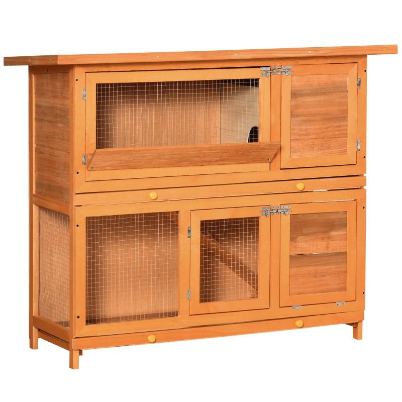 Homu & Co. Kaninchenstall – Kaninchenkäfig – Haustierkäfig – Außenkaninchenstall – Mit Kaninchenhaus und doppelwandigem Zaun – 120 x 48 x 100 cm – Gelb