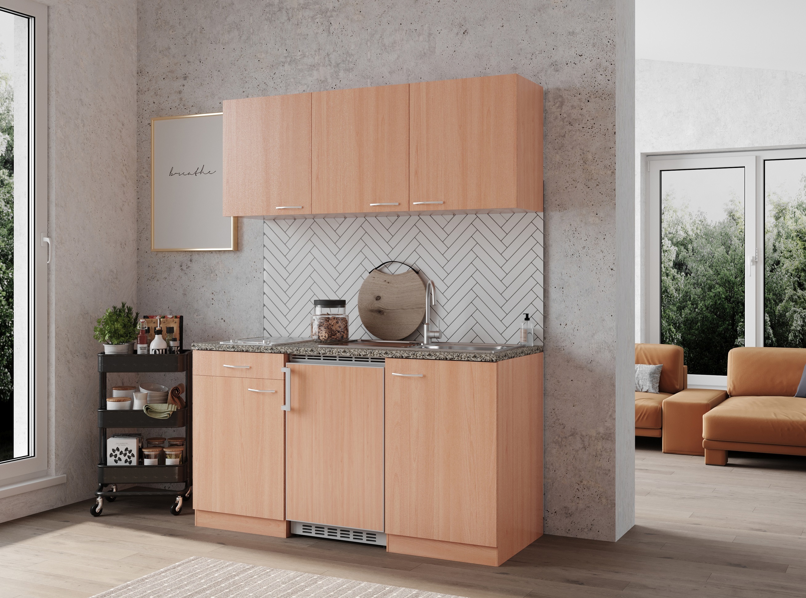 Küche Miniküche Singleküche Küchenzeile Küchenblock Buche Gerda 150 cm Respekta KB150BBC